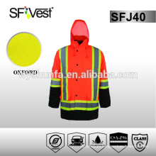 Куртка высокого качества из 100% полиэфирной куртки с капюшоном 300D с покрытием pu или pvc соответствует стандарту ANSI / ISEA 107-2010